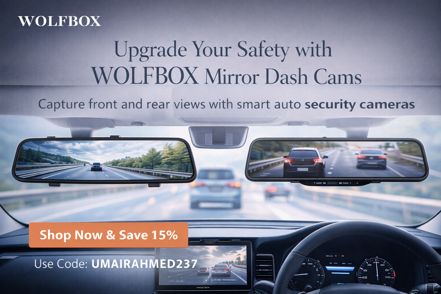 Discover WOLFBOX mirror dash cams and smart car camera systems, HD clarity, and advanced safety features. Save 15% today.