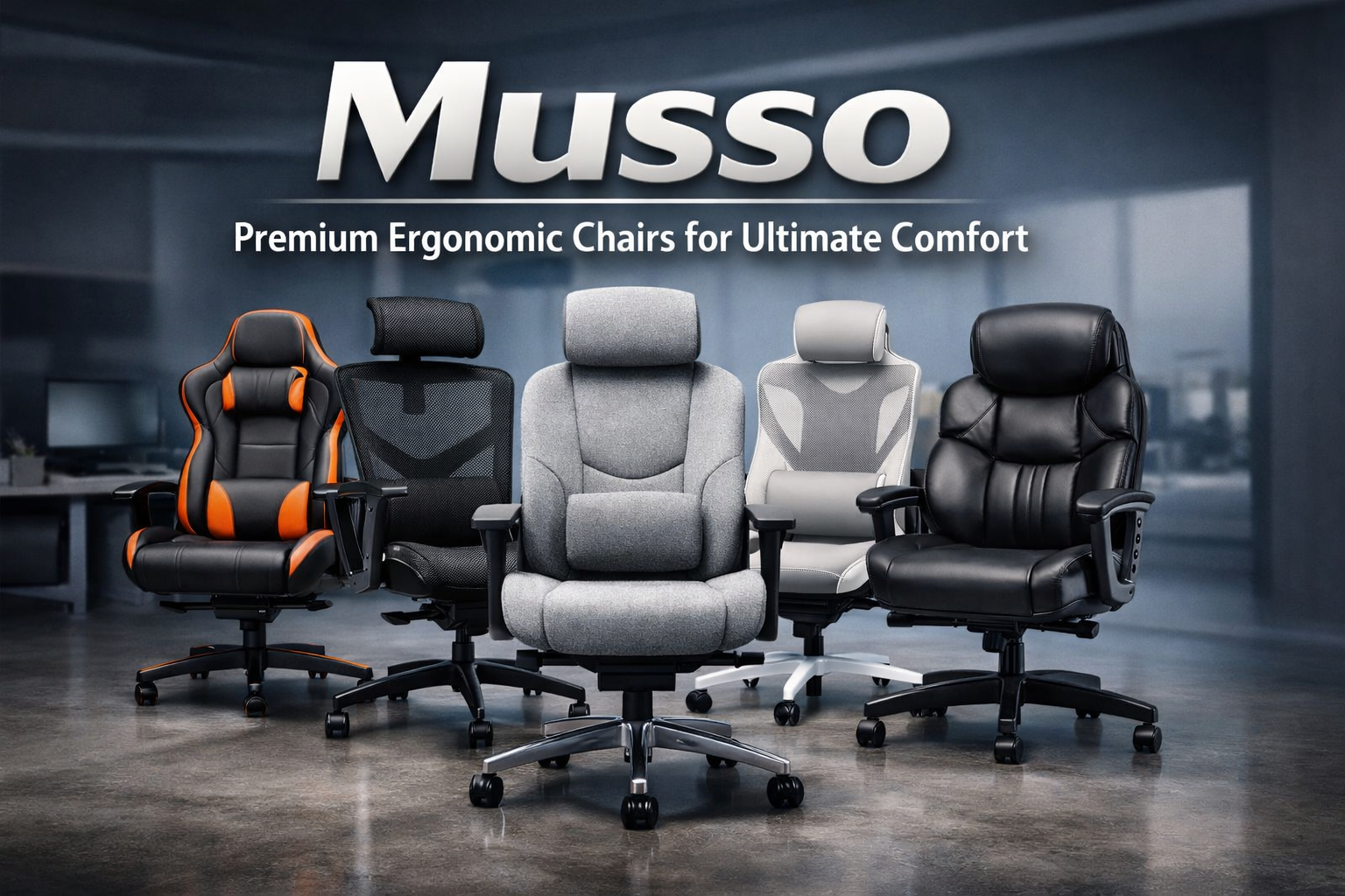 Shop Musso ergonomic office chairs designed for posture support, comfort, and long working hours. Upgrade your workspace and save 20% today.